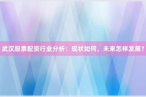 武汉股票配资行业分析：现状如何，未来怎样发展？