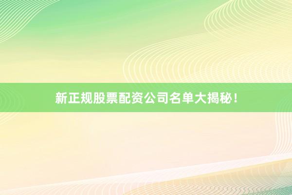 新正规股票配资公司名单大揭秘！