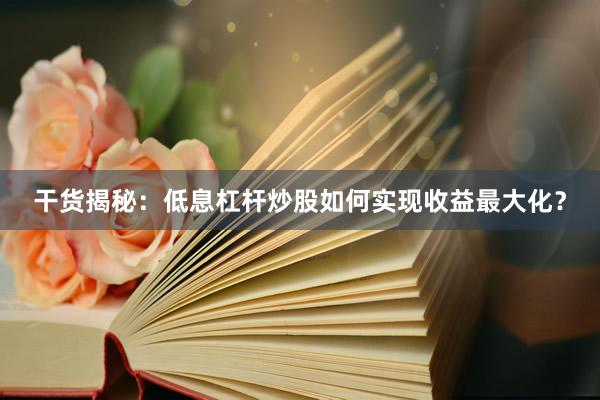 干货揭秘：低息杠杆炒股如何实现收益最大化？