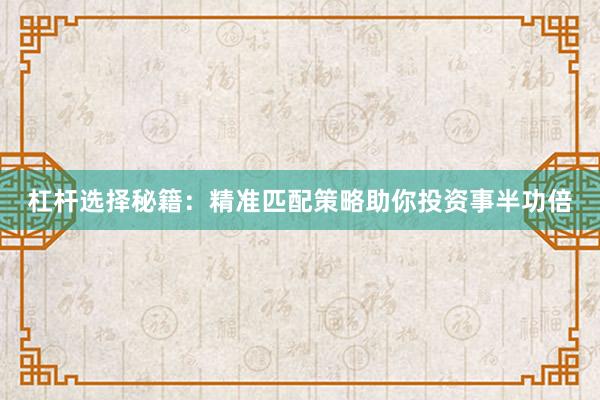 杠杆选择秘籍：精准匹配策略助你投资事半功倍