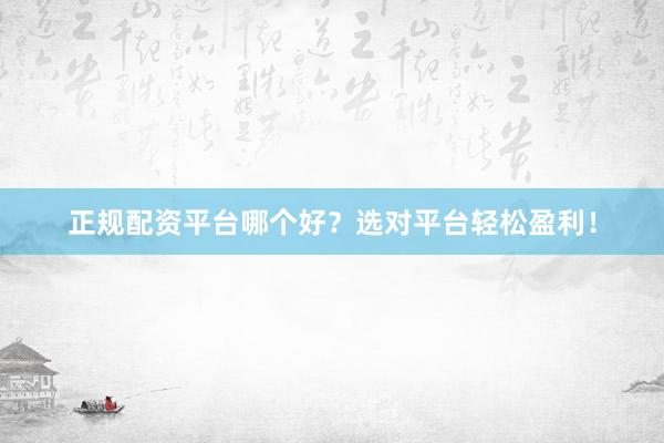 正规配资平台哪个好？选对平台轻松盈利！