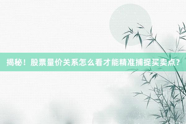 揭秘！股票量价关系怎么看才能精准捕捉买卖点？